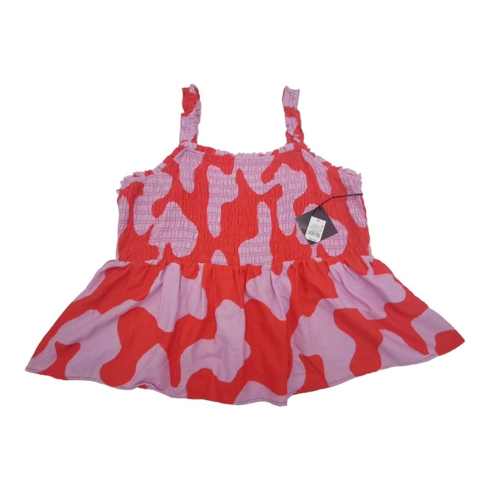 Ava & Viv Women's 3X Plus Size Smocked Peplum Red Abstract Tank Top